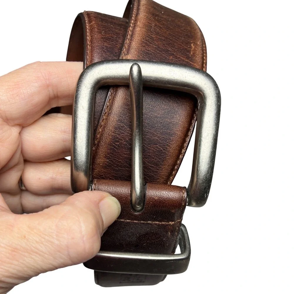 Lauren Ralph Lauren Brown Leather Belt Distressed Silver Buckle Size 42